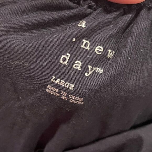 A New Day Blouse Short Balloon Sleeves Cut Out Tie Back Casual Black Large - Picture 3 of 4